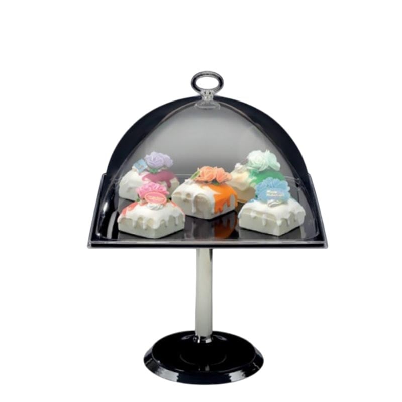 Zicco ZCP-669 Polikarbon Kapaklı Melamin Altlı Fanus Teşhir Standı 30x30 cm Siyah