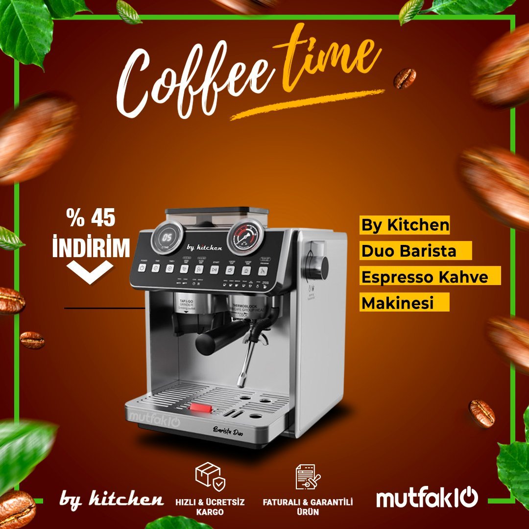 By Kitchen Barista Duo Ev tipi Öğütücülü Espresso Kahve Makinesi Çift Kazan