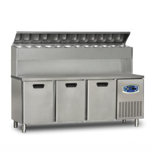 Dampak 3 Kapılı Tezgah Tip Buzdolabı Pizza Hazırlık Tablalı Yüksek Model 200x70 Cm 450 L