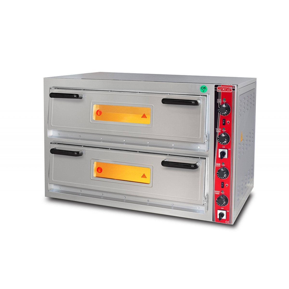SGS PO / 6868 DE Çift Katlı Pizza Fırını Elektrikli 4+4 Pizza Ø 33 Cm