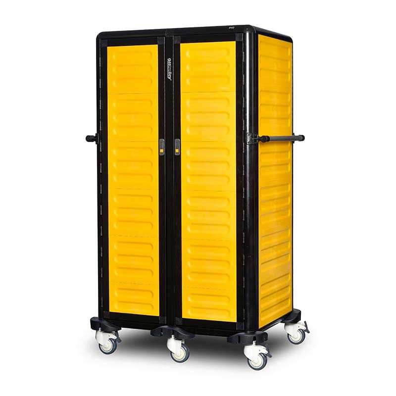 Gastrolley 150 Double Service Tray Cart, 2 Sides and Back Closed, with Door, 101x75x174 cm