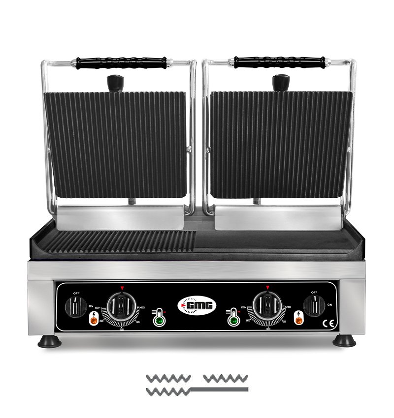 GMG KG 5530 DEG شواية تلامس السطح السفلي نصف محزز، السطح العلوي محزز، 52x24 سم