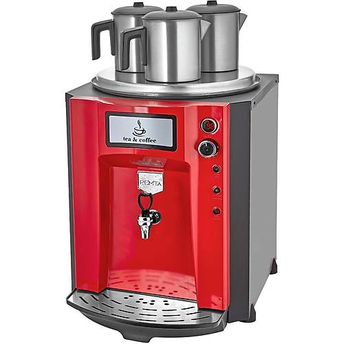 Remta DE10SP Premium Jumbo Şamandıralı Çay Makinesi, 3 Demlikli, 40 L, Elektrikli, Kırmızı