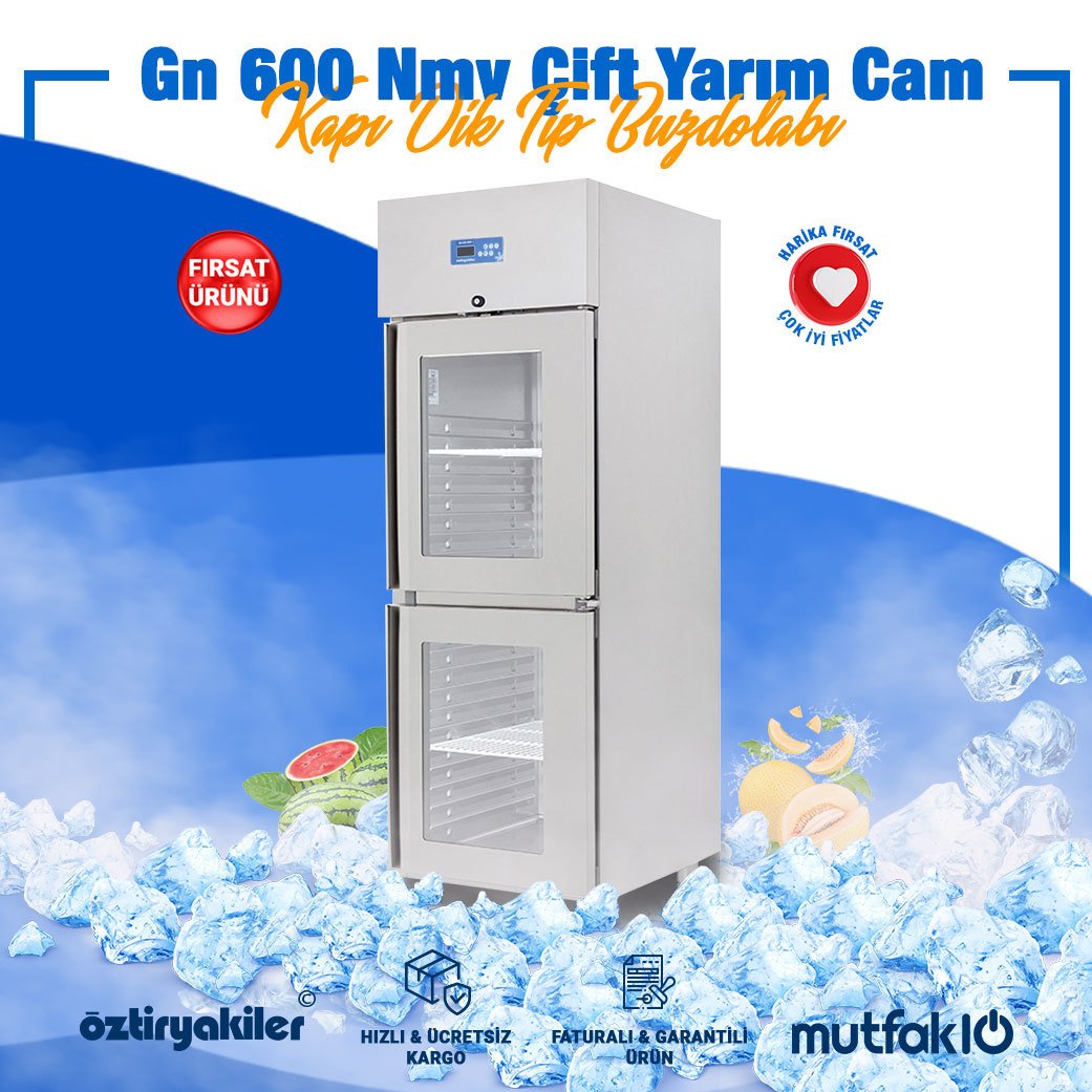 Öztiryakiler GN 600 Çift Yarım Cam Kapı Monoblok Dik Tip Buzdolabı