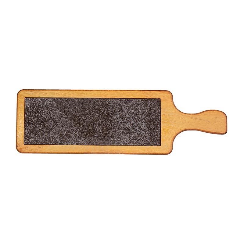 Biradlı GRV-1846 Kulplu Bazaltlı Steak Ahşap Sunum Tahtası, 45x14 cm