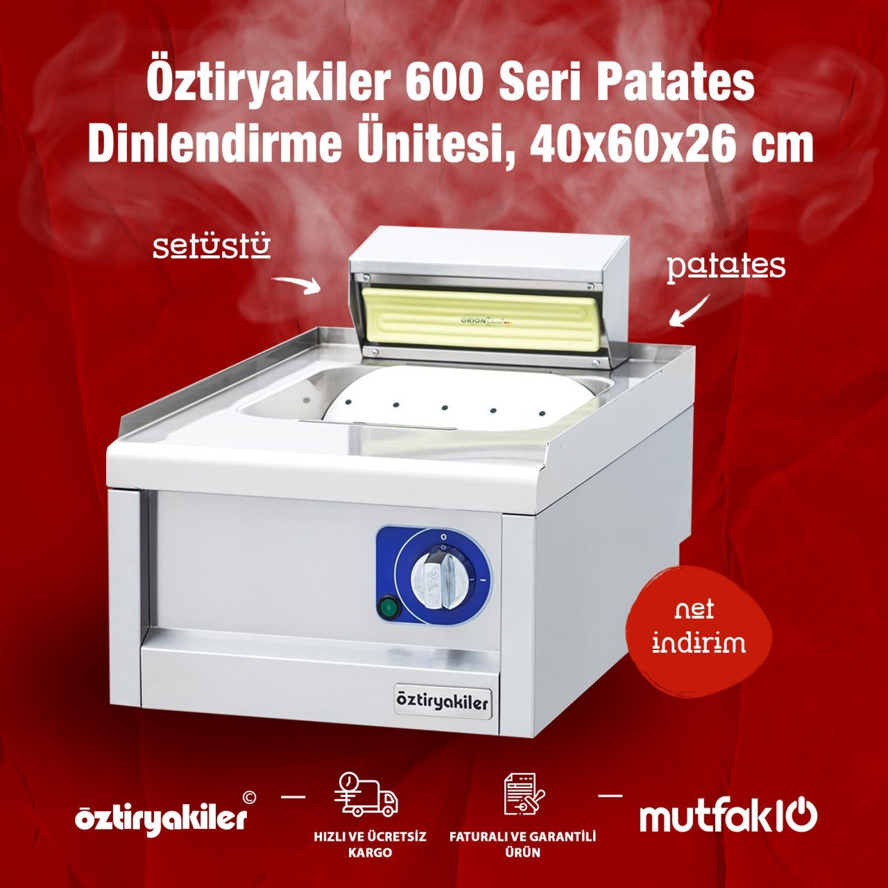 Öztiryakiler 600 Series Countertop Potato Warming Unit, 40x60x26 cm, 6644