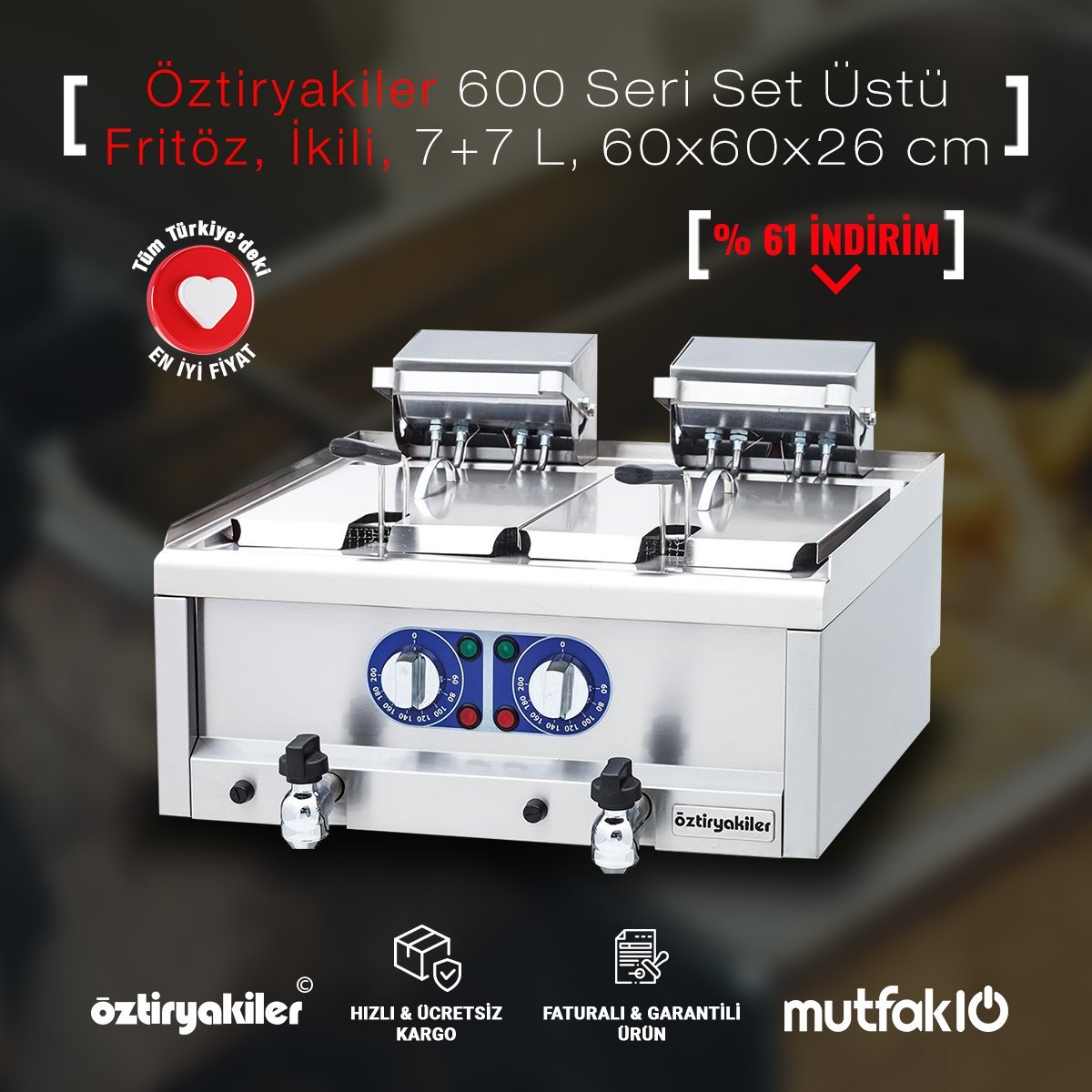 Öztiryakiler 600 Seri Set Üstü Fritöz, İkili, 7+7 L, 60x60x26 cm, 6644