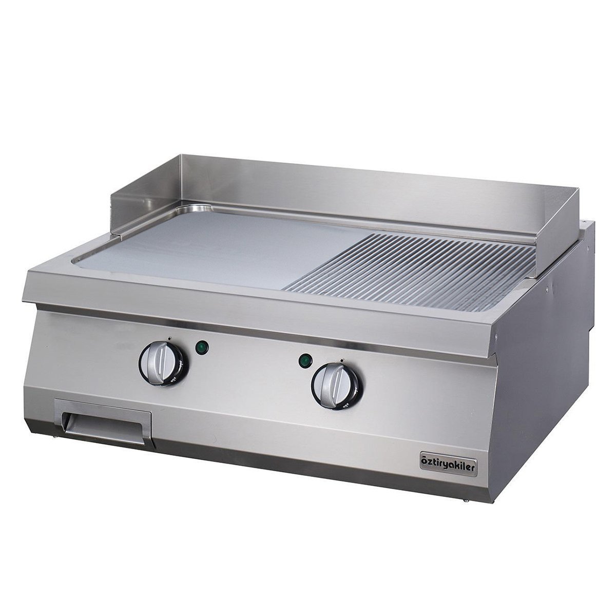 Öztiryakiler 700 Seri Set Üstü Grill Plate Yarı Oluklu Elektrikli (80*70*30 - Sert Krom Kaplı)
