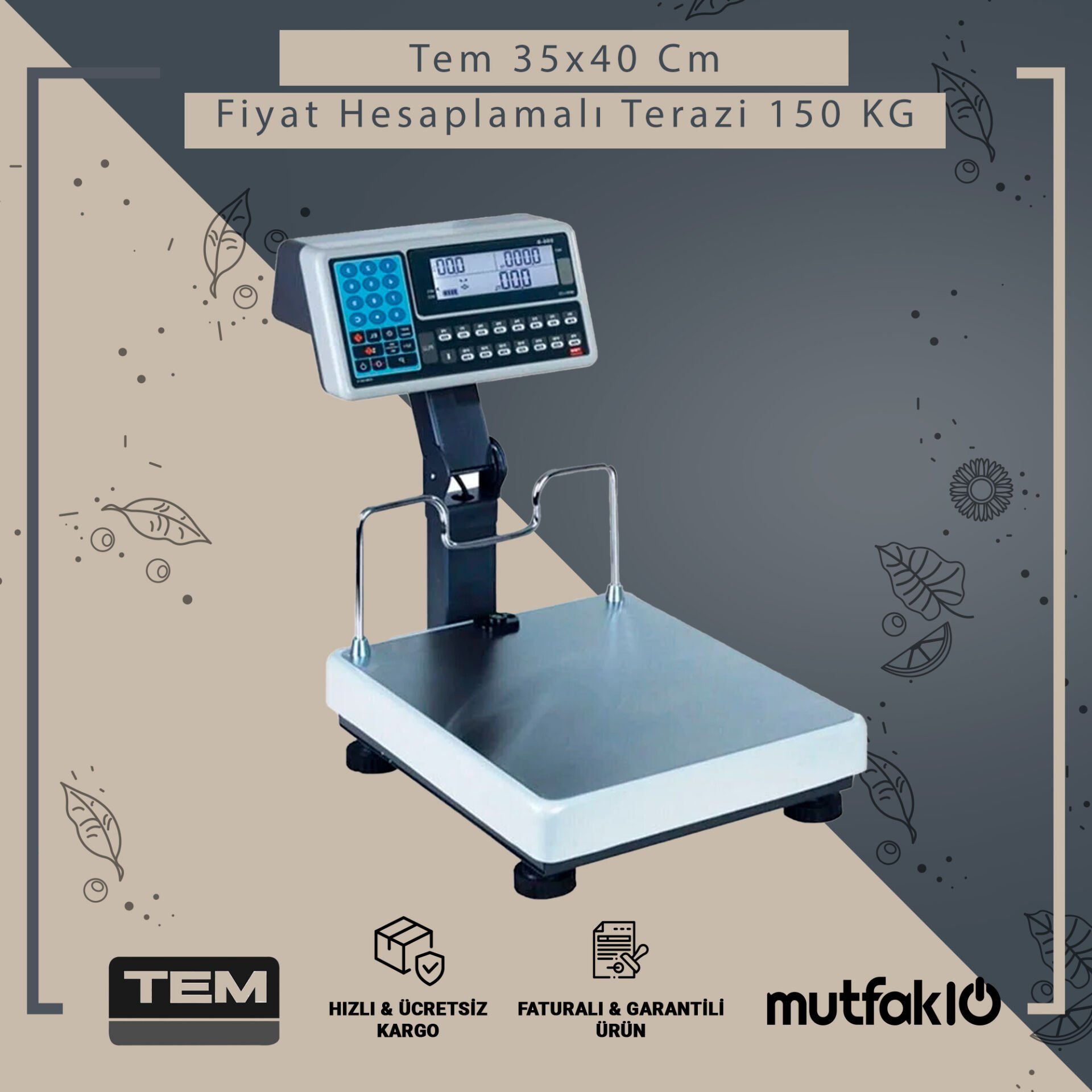 Tem 150 Kg 35x40 Fiyat Hesaplamalı Baskül