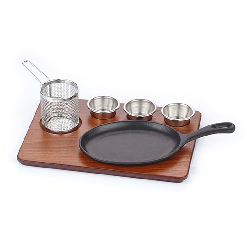 Altınbaşak A 152K 07 Saplı Döküm Fajita Sunum Seti MDF Teflon Küçük 21x15 cm