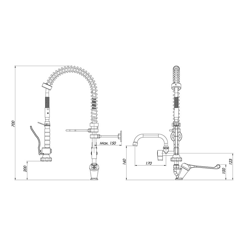 Liva Gaz 065 Counter-Mounted Pre-Rinse Spray Unit With Intermediate Faucet Double Water Inlet