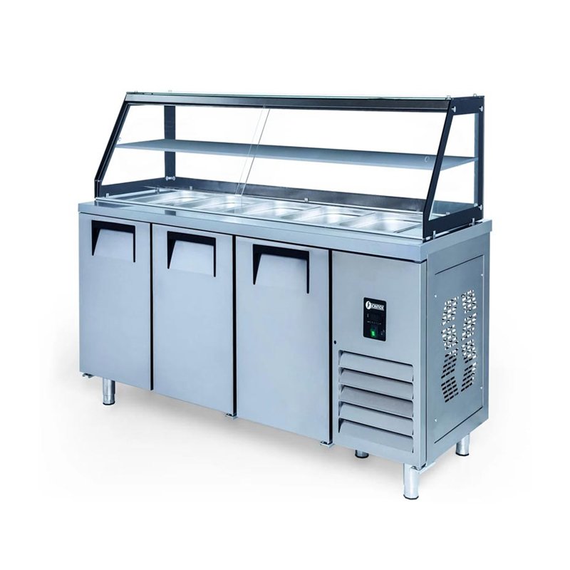 İceinox STS 515 3 Kapılı Servis Buzdolabı Camlı 304 K 5 Adet 1/1-150 GN Kapasiteli 515 L