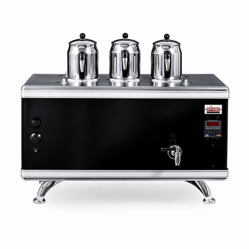 Ateşe Titanium Compact Akıllı Gazlı Elektrikli Statik 3 Demlikli Çay Kazanı, 34 Litre