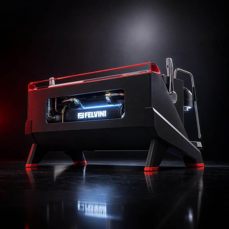 Felvini Raptor ماكينة قهوة إسبريسو أوتوماتيكية بالكامل، مجموعة مرتفعة، T3 متعددة الغلايات، تحكم PID، مجموعتان، لون أسود