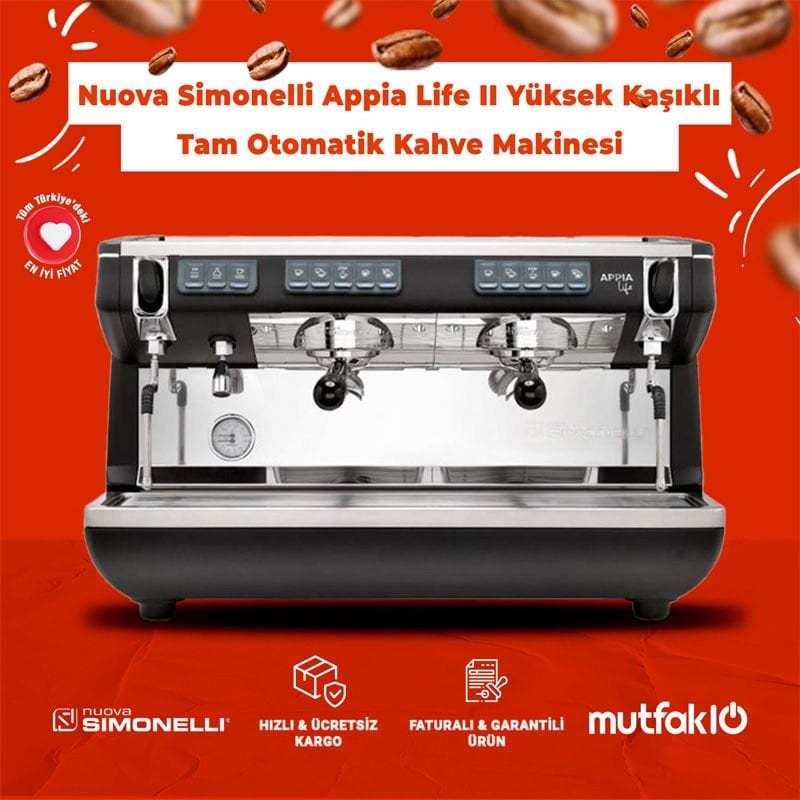 Nuova Simonelli Appia Life II Yüksek Kaşıklı Tam Otomatik Kahve Makinesi,Siyah