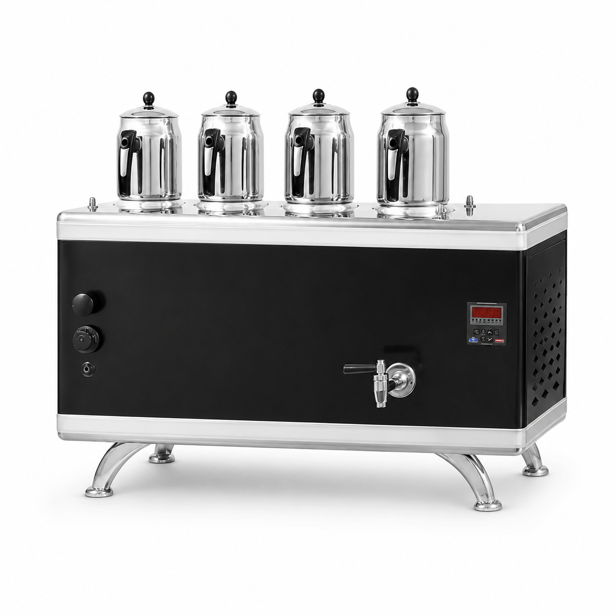 Ateşe Titanium Compact 45 Litre Akıllı Dijital Çay Kazanı | Gazlı & Elektrikli, Statik Boyalı, 4 Demlikli Endüstriyel Çay Makinesi