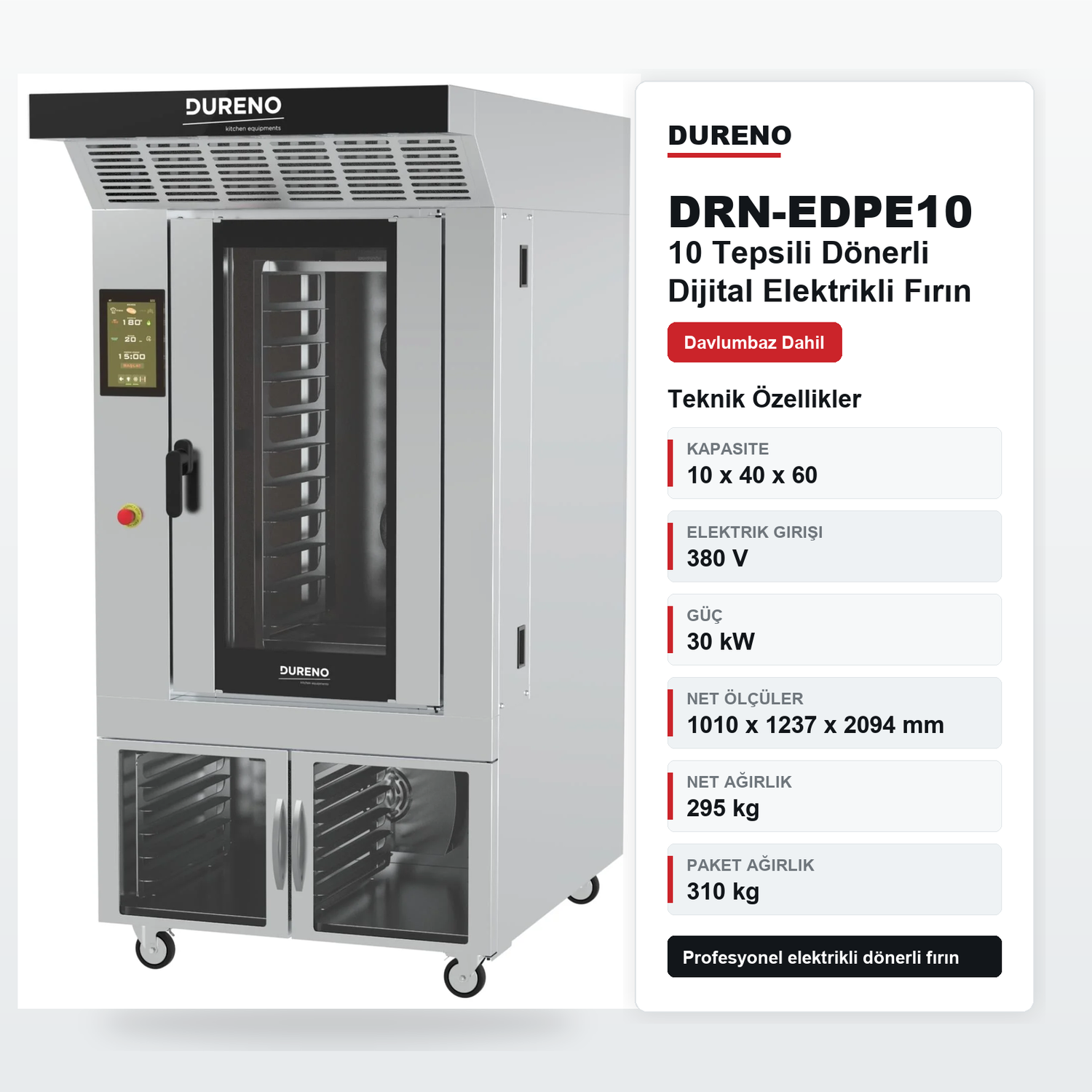 DRN 40x60 Cm 10 Tepsili Dönerli Patisserie Fırın 380 V Dijital DRN-EPDE10