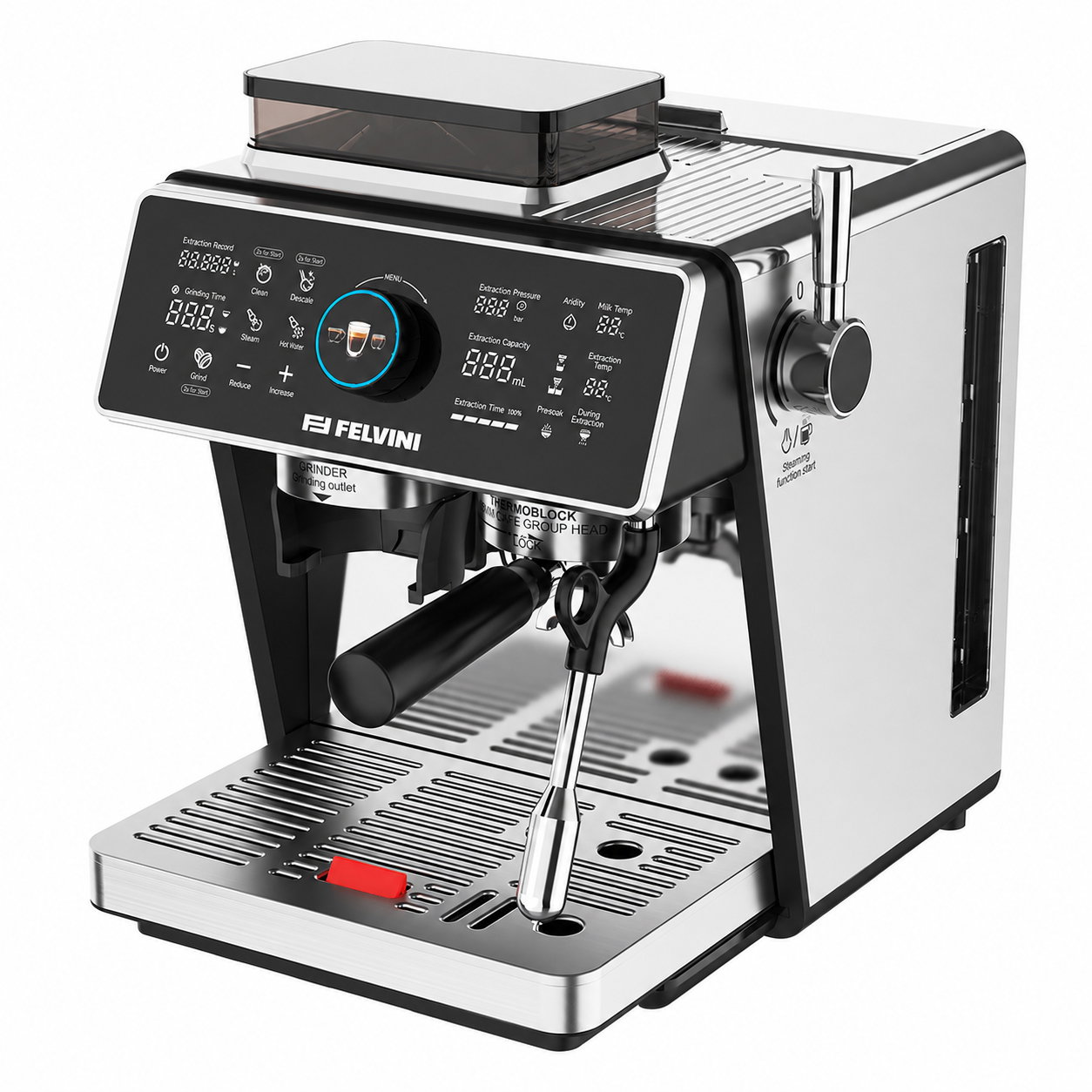 Felvini One Touch Ev Tipi Öğütücülü Espresso Makinesi PID Çift Kazan, Ön Demleme