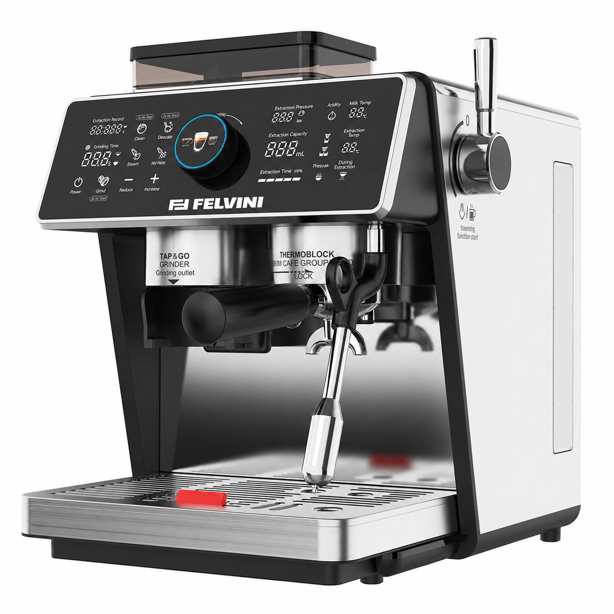 Felvini One Touch Ev Tipi Öğütücülü Espresso Makinesi PID Çift Kazan, Ön Demleme