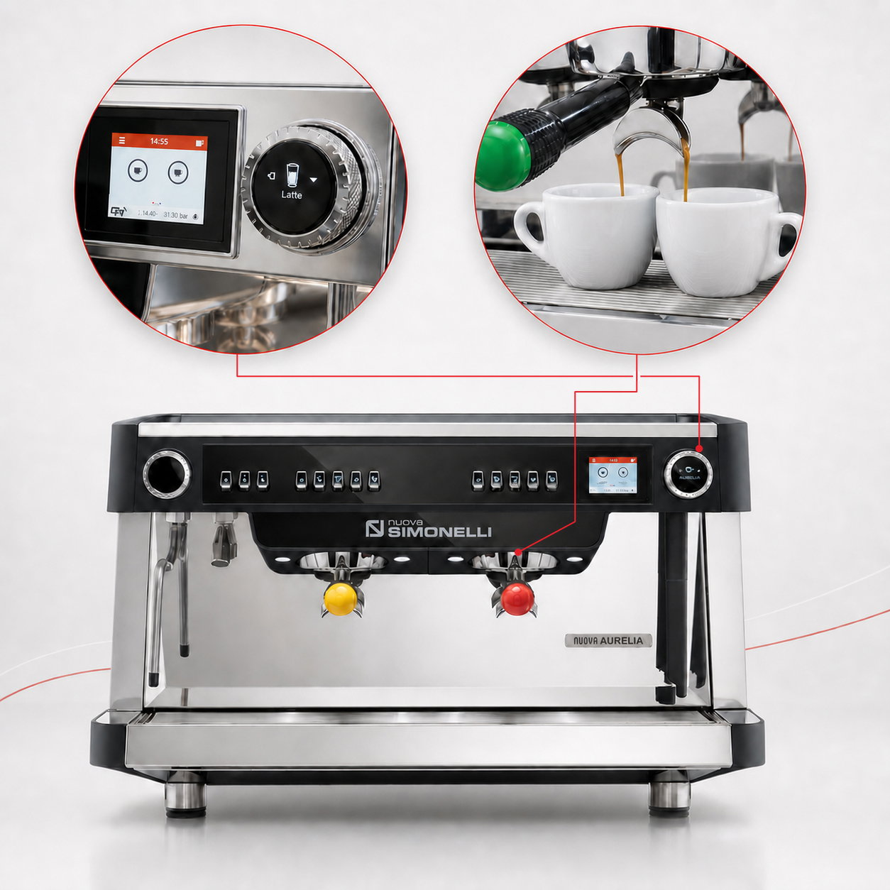 Nuova Simonelli Nuova Aurelia MP Otomatik Dozaj Ayarlı Multiboiler Espresso Kahve Makinesi 2 Gruplu Siyah